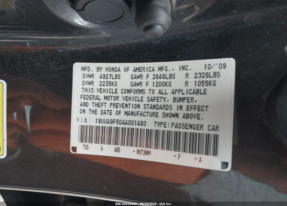 2010 ACURA TL 3.7 VIN: 19UUA9F50AA001460