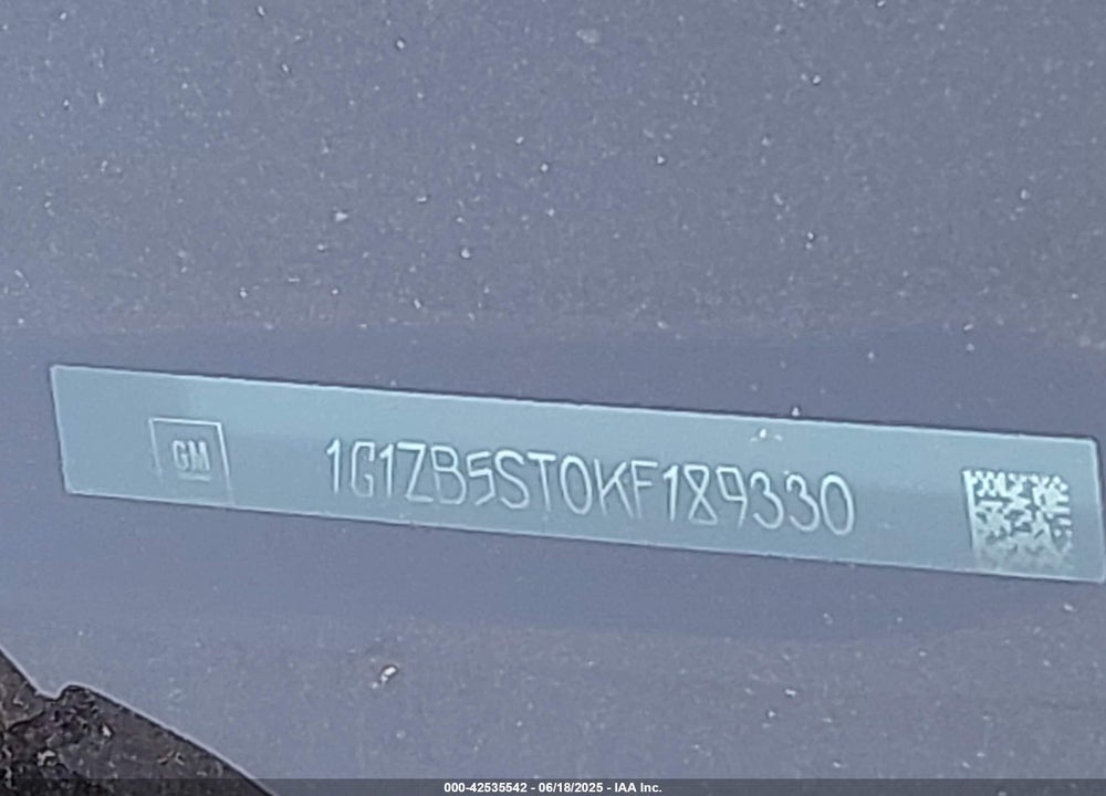 2019 CHEVROLET MALIBU VIN: 1G1ZB5ST0KF189330