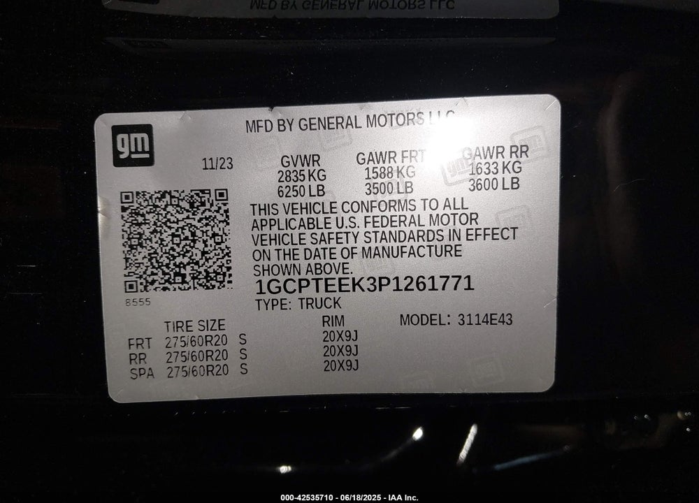 2023 CHEVROLET COLORADO VIN: 1GCPTEEK3P1261771