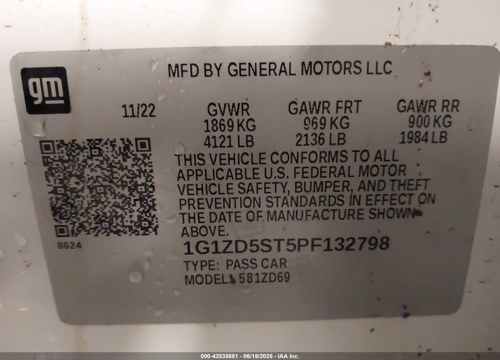 2023 CHEVROLET MALIBU VIN: 1G1ZD5ST5PF132798