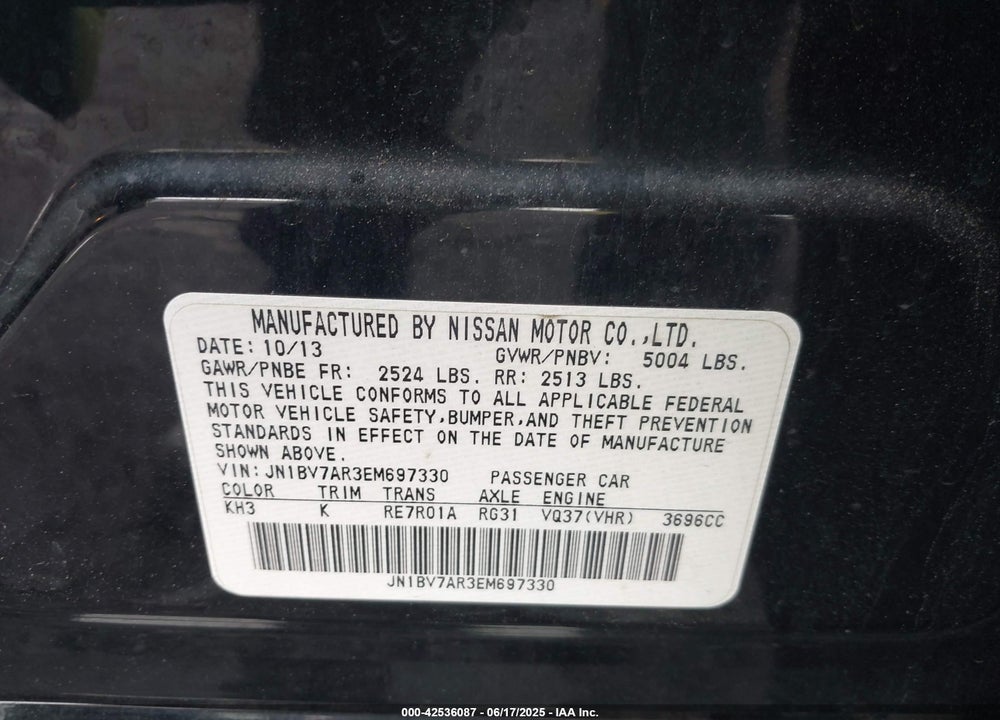 2014 INFINITI Q50 PREMIUM VIN: JN1BV7AR3EM697330