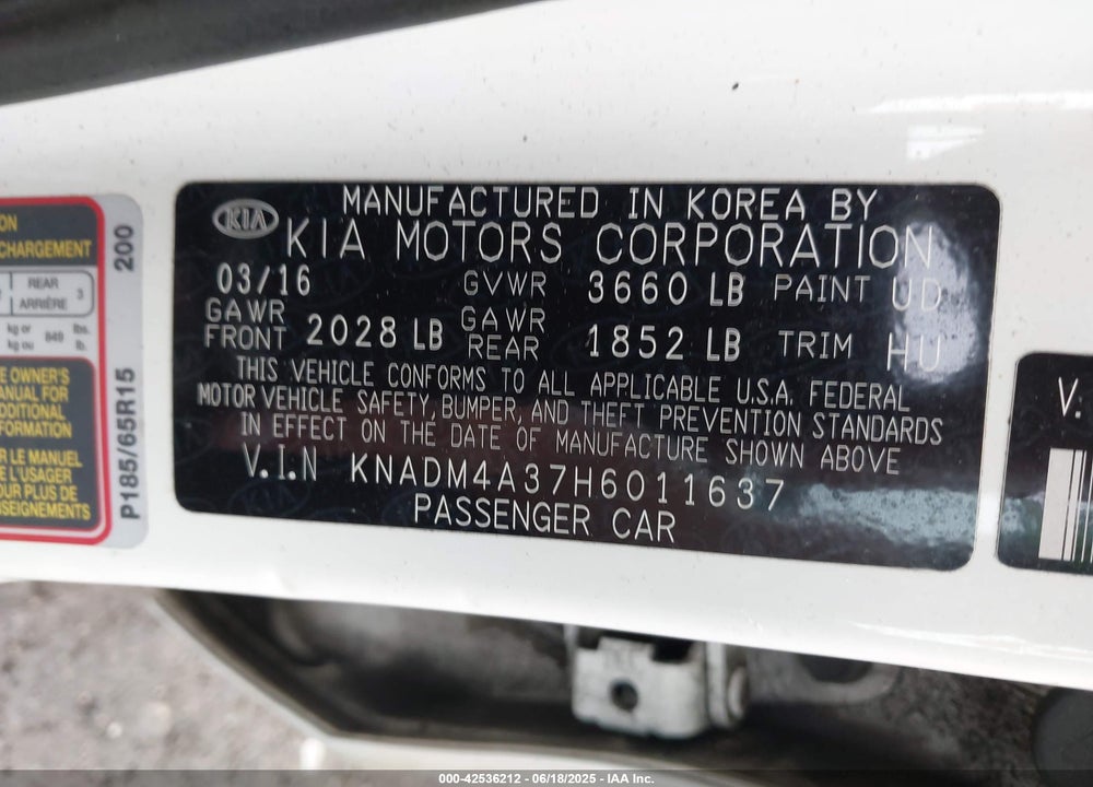 2017 KIA RIO VIN: KNADM4A37H6011637