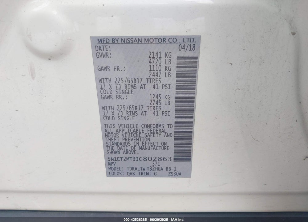 2018 NISSAN ROGUE VIN: 5N1ET2MT9JC802863