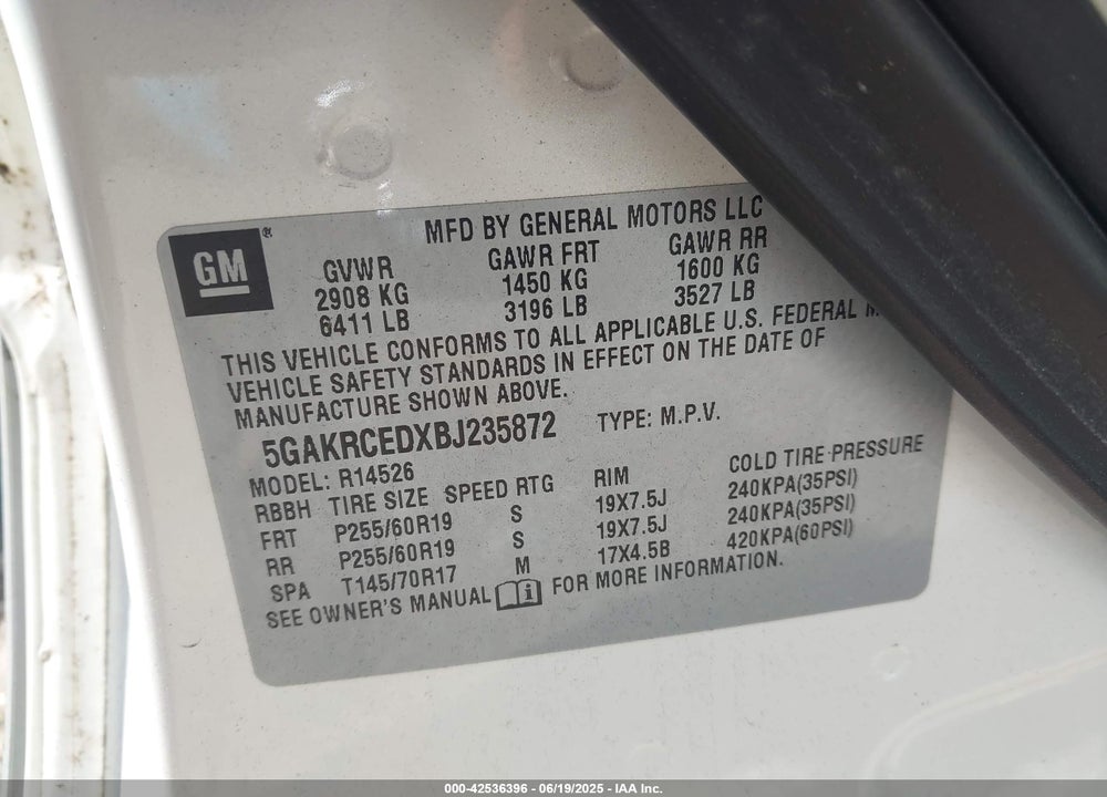2011 BUICK ENCLAVE VIN: 5GAKRCEDXBJ235872