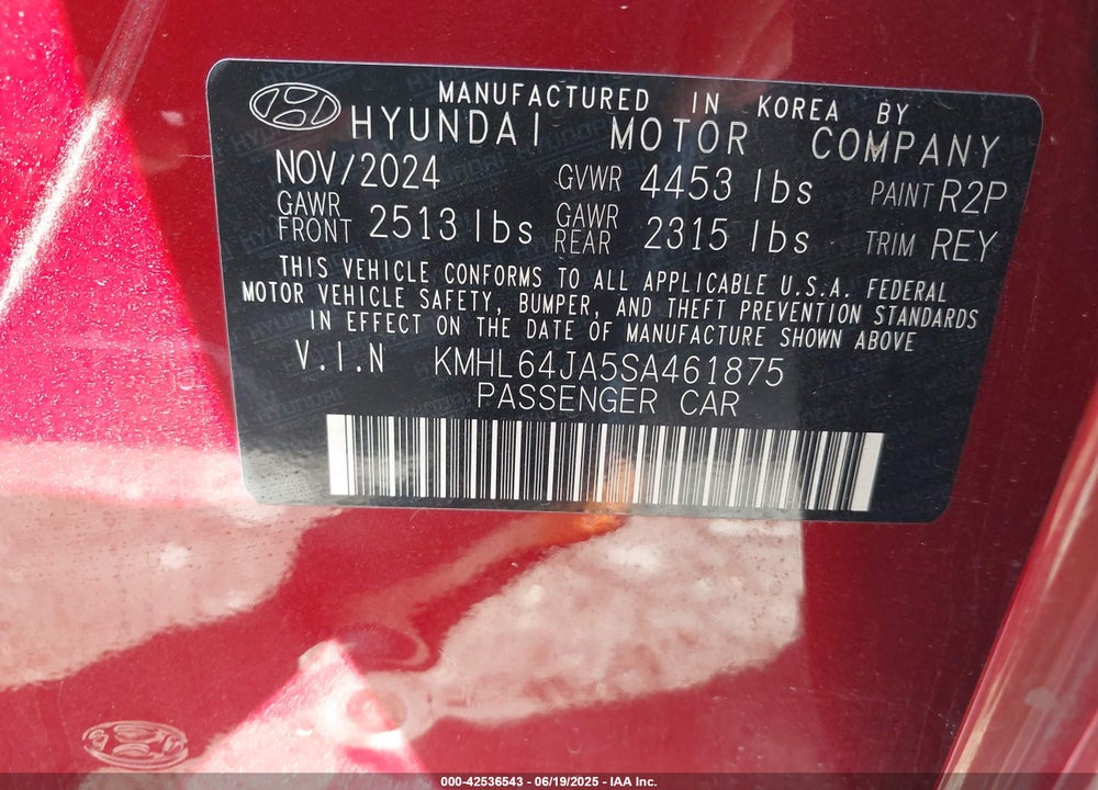 2025 HYUNDAI SONATA VIN: KMHL64JA5SA461875