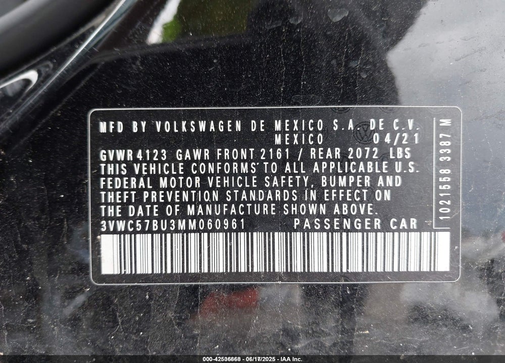 2021 VOLKSWAGEN JETTA VIN: 3VWC57BU3MM060961