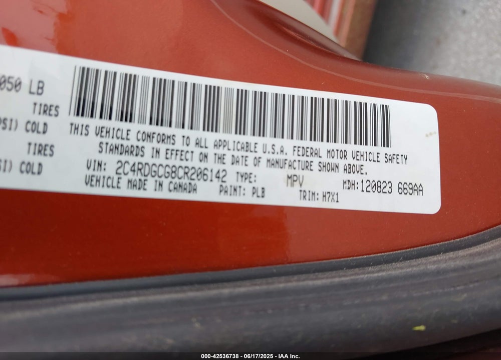 2012 DODGE GRAND CARAVAN SXT VIN: 2C4RDGCG8CR206142