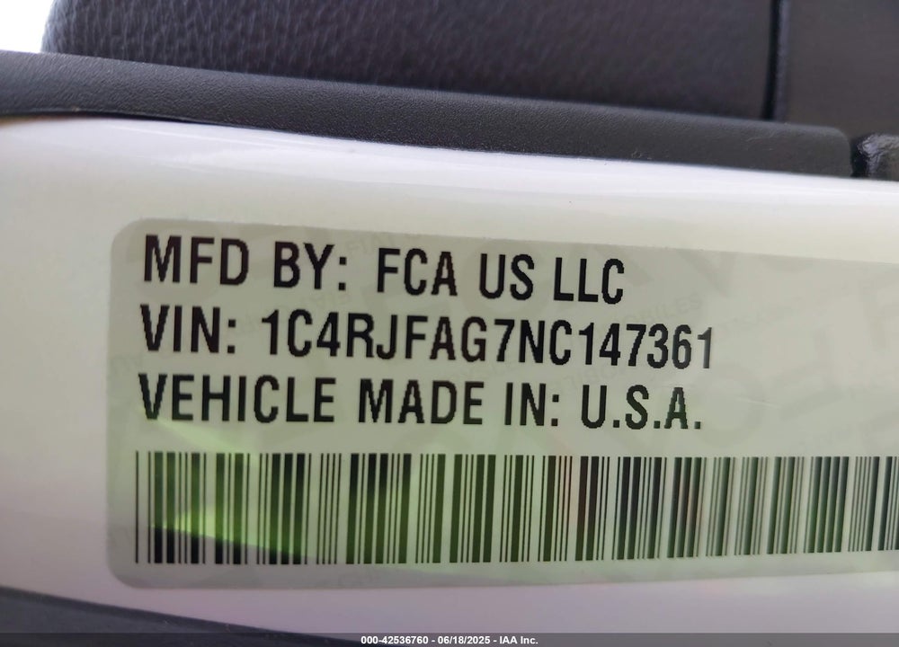2022 JEEP GRAND CHEROKEE WK VIN: 1C4RJFAG7NC147361