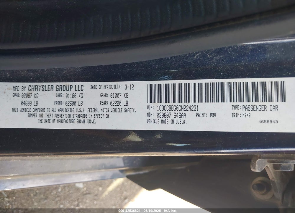 2012 CHRYSLER 200 TOURING VIN: 1C3CCBBG0CN224231