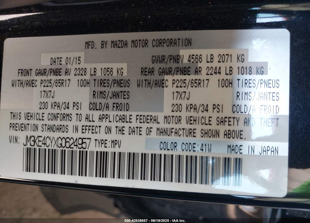 2016 MAZDA CX-5 VIN: JM3KE4CYXG0624957