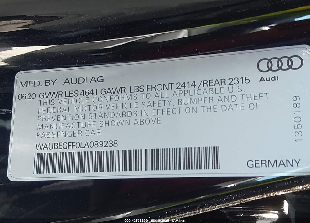 2020 AUDI A3 VIN: WAUBEGFF0LA089238