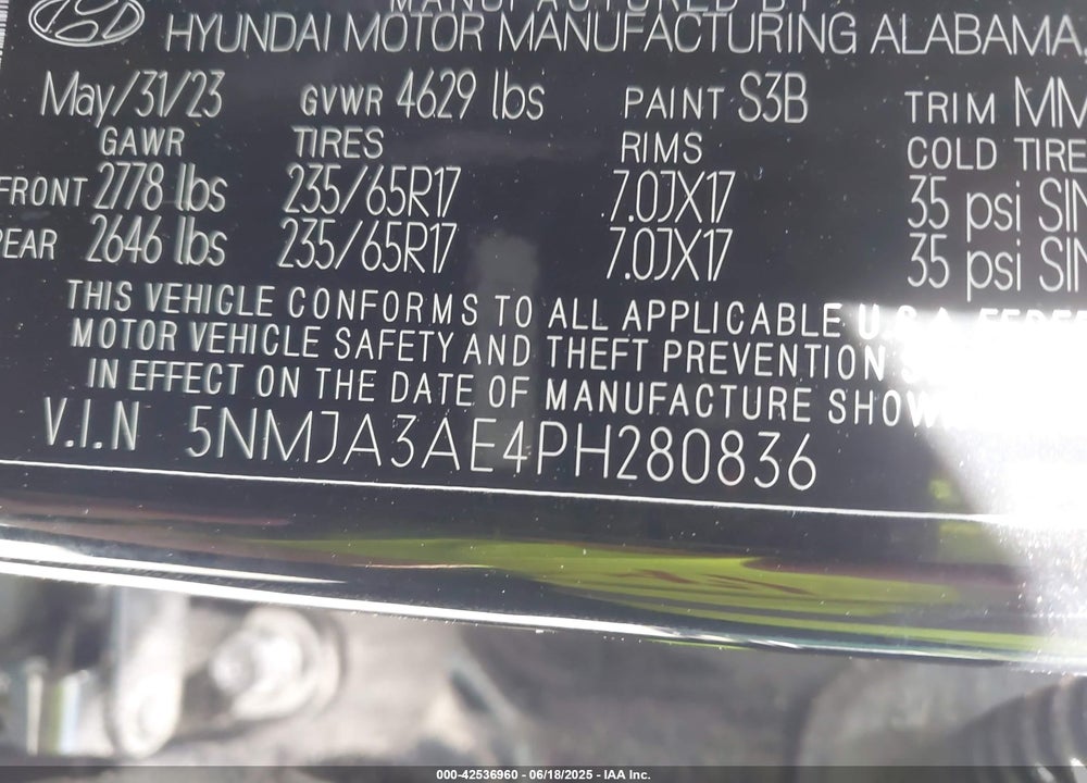 2023 HYUNDAI TUCSON VIN: 5NMJA3AE4PH280836