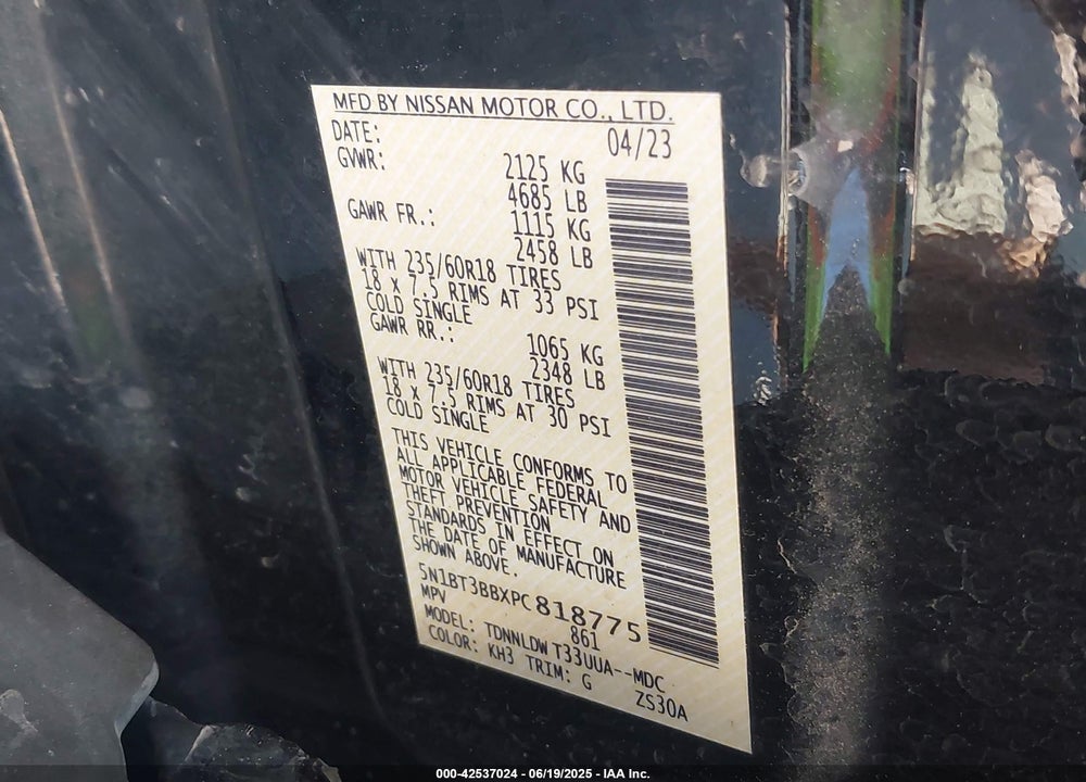 2023 NISSAN ROGUE VIN: 5N1BT3BBXPC818775