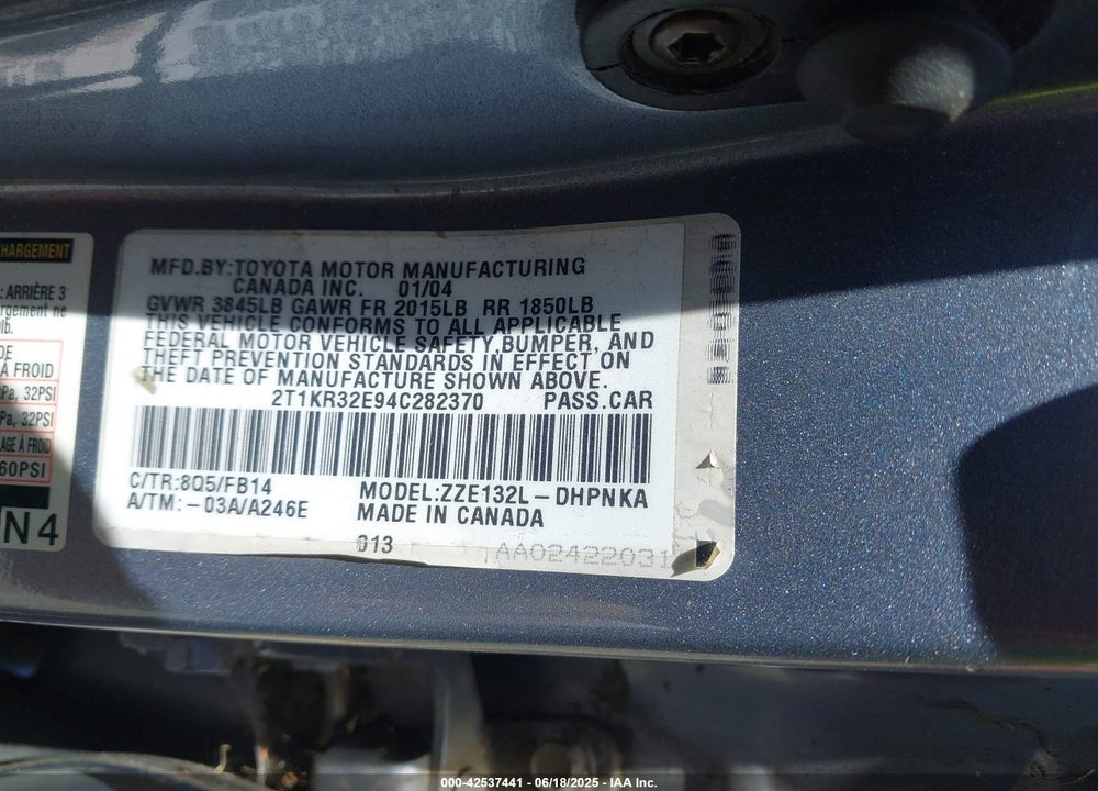 2004 TOYOTA MATRIX/XR VIN: 2T1KR32E94C282370