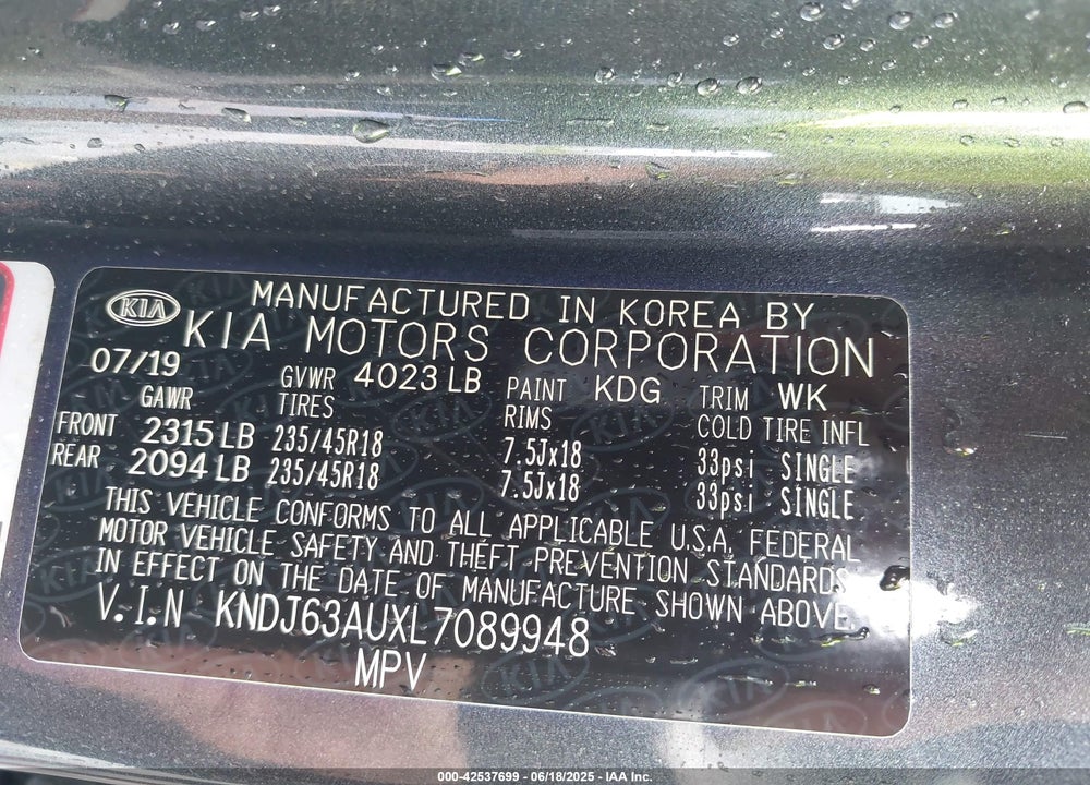 2020 KIA SOUL GT LINE VIN: KNDJ63AUXL7089948