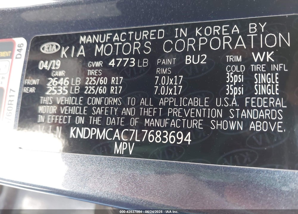 2020 KIA SPORTAGE VIN: KNDPMCAC7L7683694