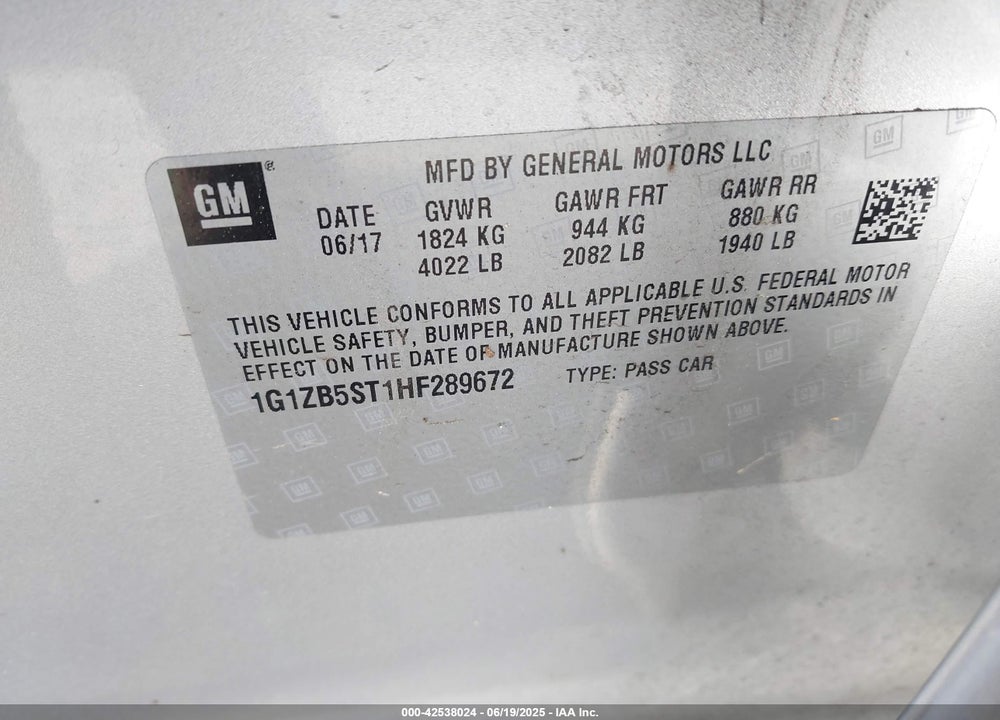 2017 CHEVROLET MALIBU VIN: 1G1ZB5ST1HF289672