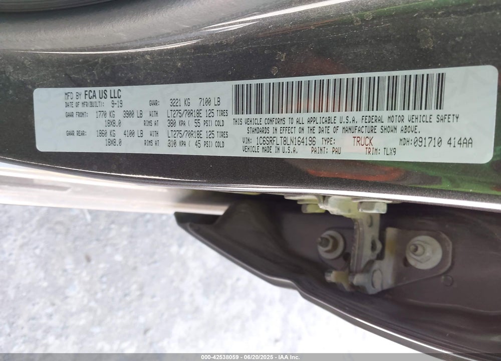 2020 RAM 1500 VIN: 1C6SRFLT8LN164196