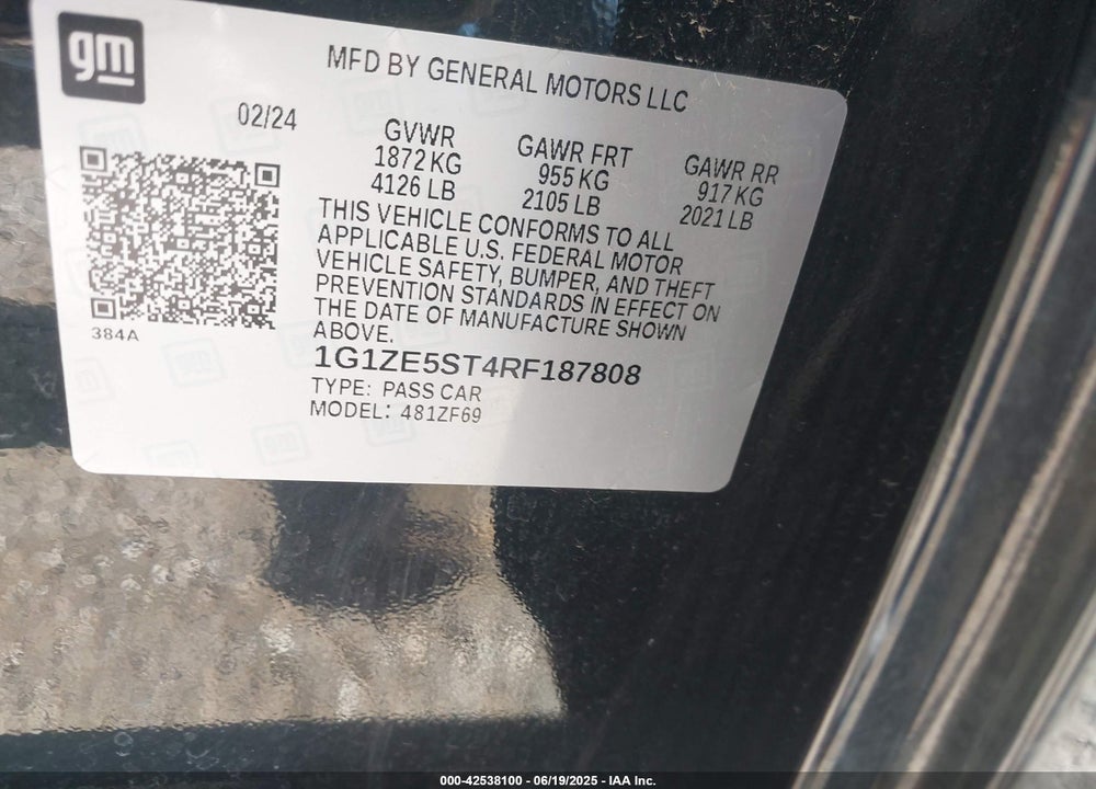 2024 CHEVROLET MALIBU FWD 2LT VIN: 1G1ZE5ST4RF187808