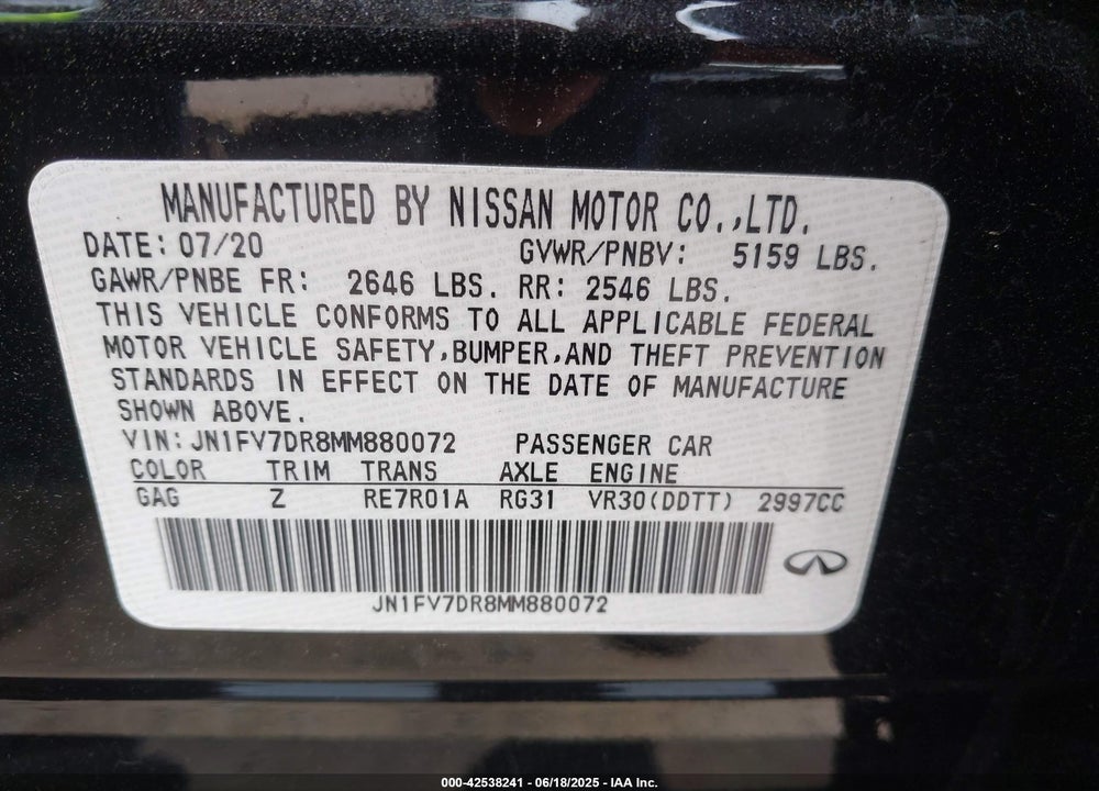 2021 INFINITI Q50 VIN: JN1FV7DR8MM880072