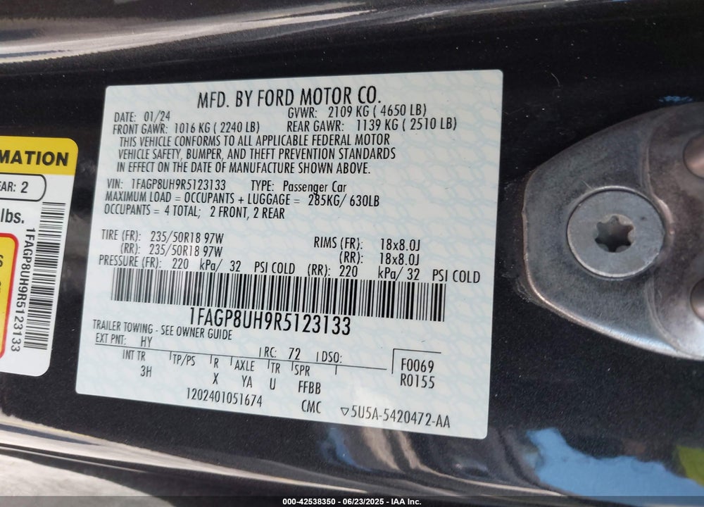 2024 FORD MUSTANG ECOBOOST PREMIUM VIN: 1FAGP8UH9R5123133