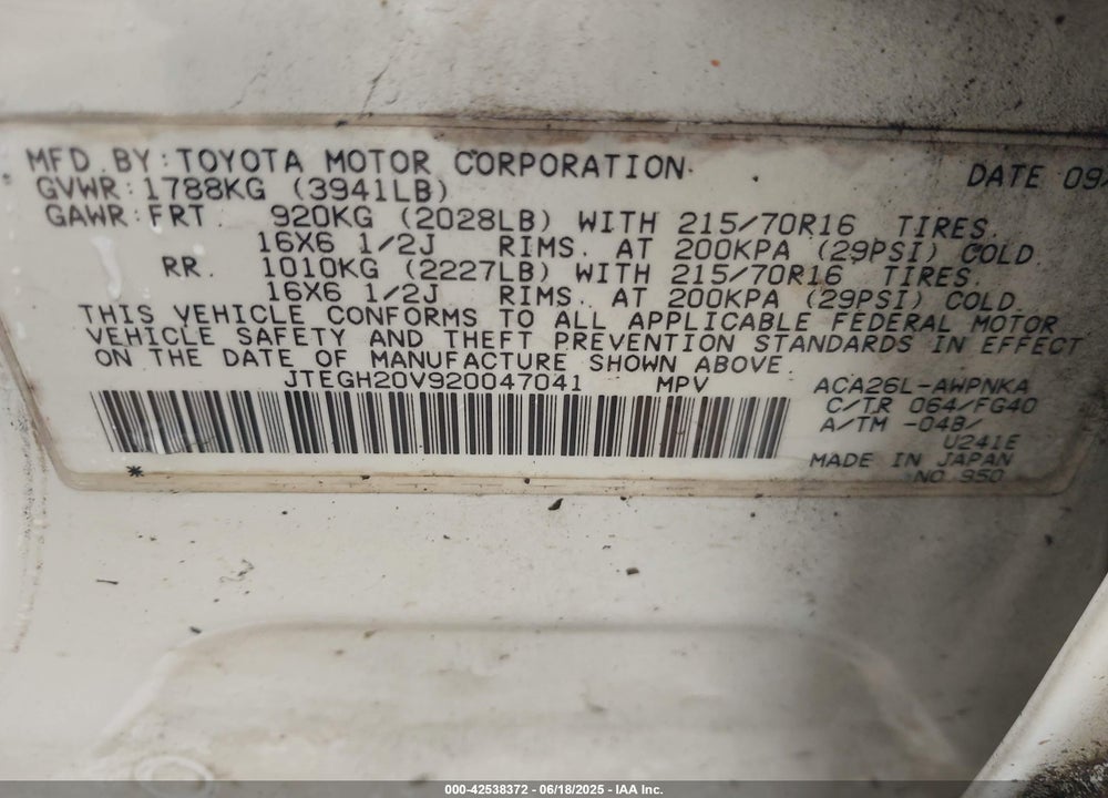 2002 TOYOTA RAV4 VIN: JTEGH20V920047041