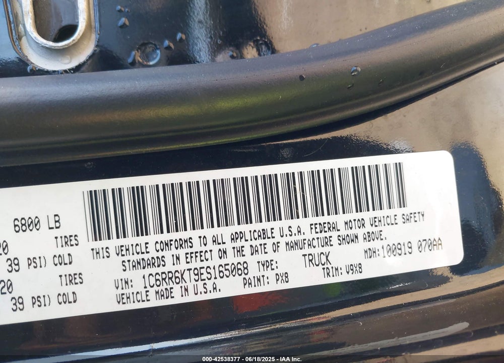 2014 RAM 1500 VIN: 1C6RR6KT9ES165068