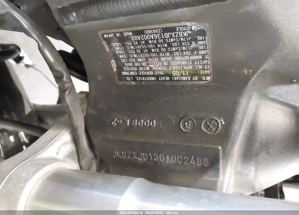 2006 KAWASAKI ZX636 VIN: JKBZXJD136A002488