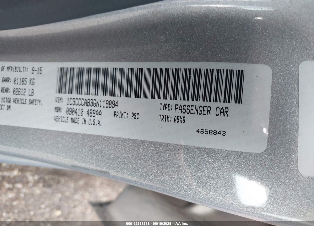 2016 CHRYSLER 200 VIN: 1C3CCCAB3GN119894