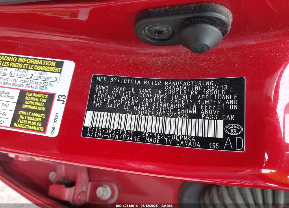 2013 TOYOTA COROLLA VIN: 2T1BU4EE2DC120225