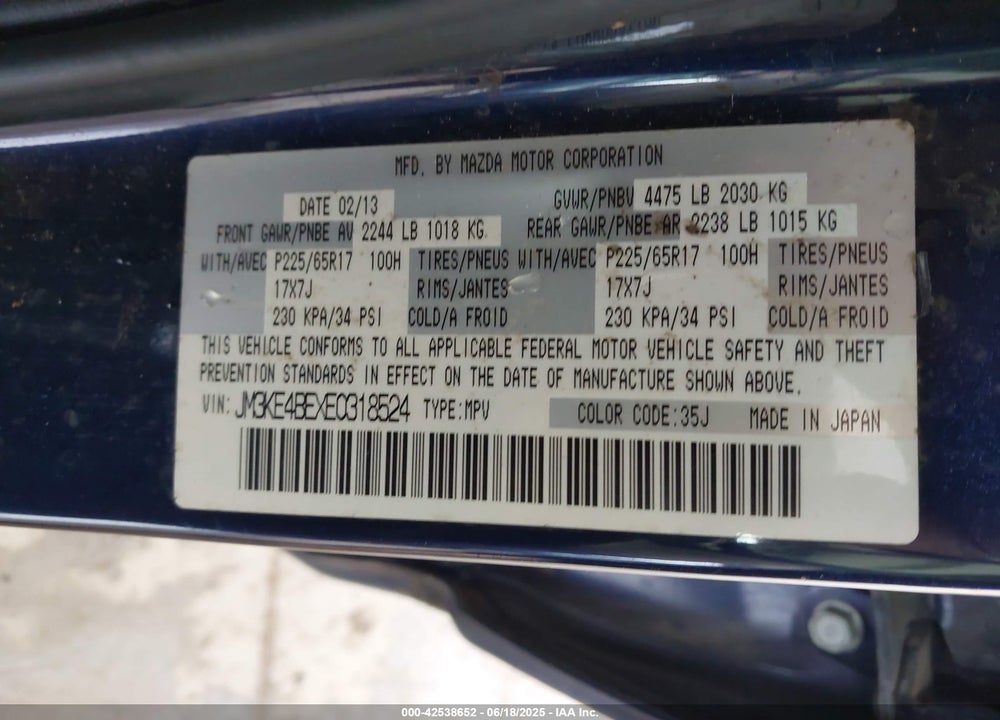 2014 MAZDA CX-5 VIN: JM3KE4BEXE0318524