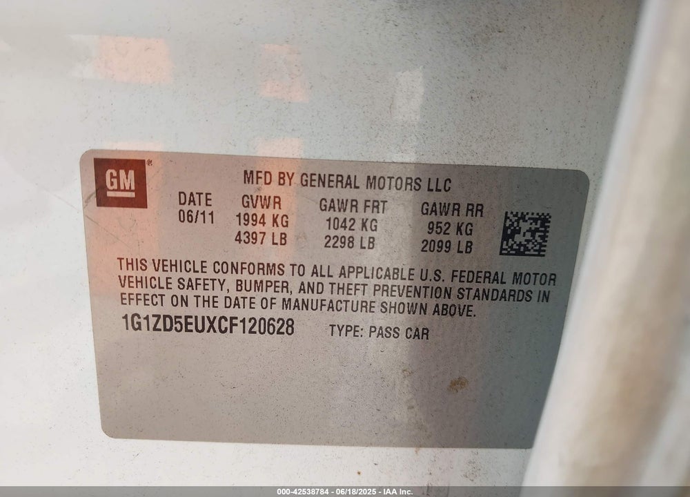 2012 CHEVROLET MALIBU VIN: 1G1ZD5EUXCF120628