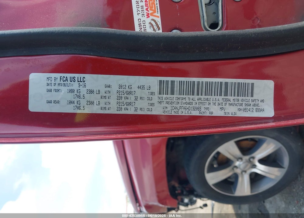 2017 JEEP PATRIOT VIN: 1C4NJPFA6HD132065