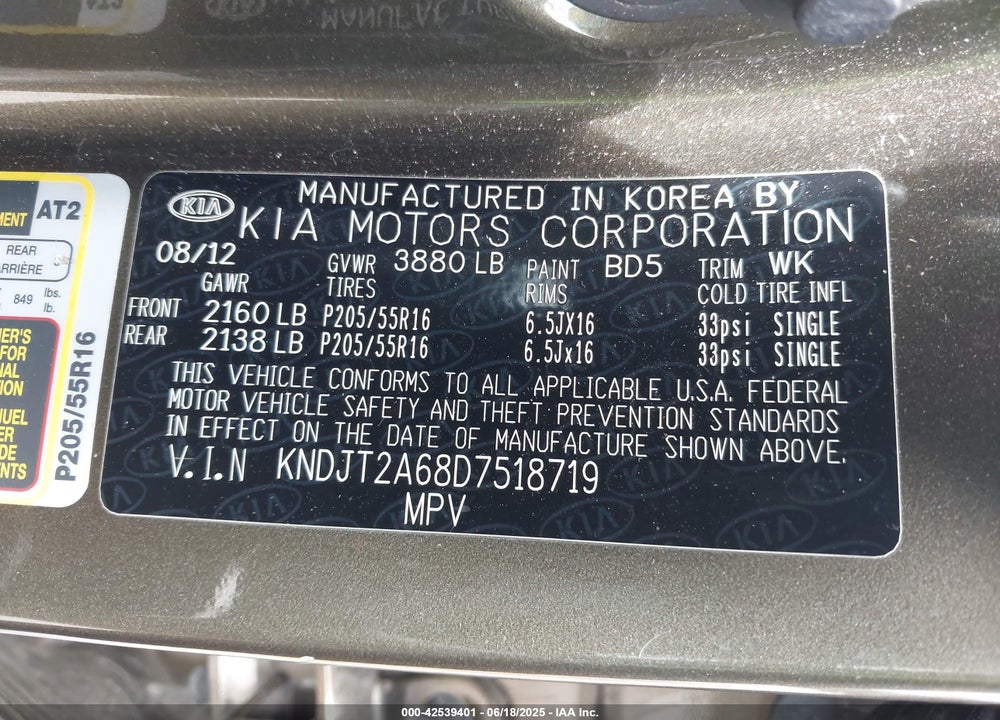 2013 KIA SOUL VIN: KNDJT2A68D7518719