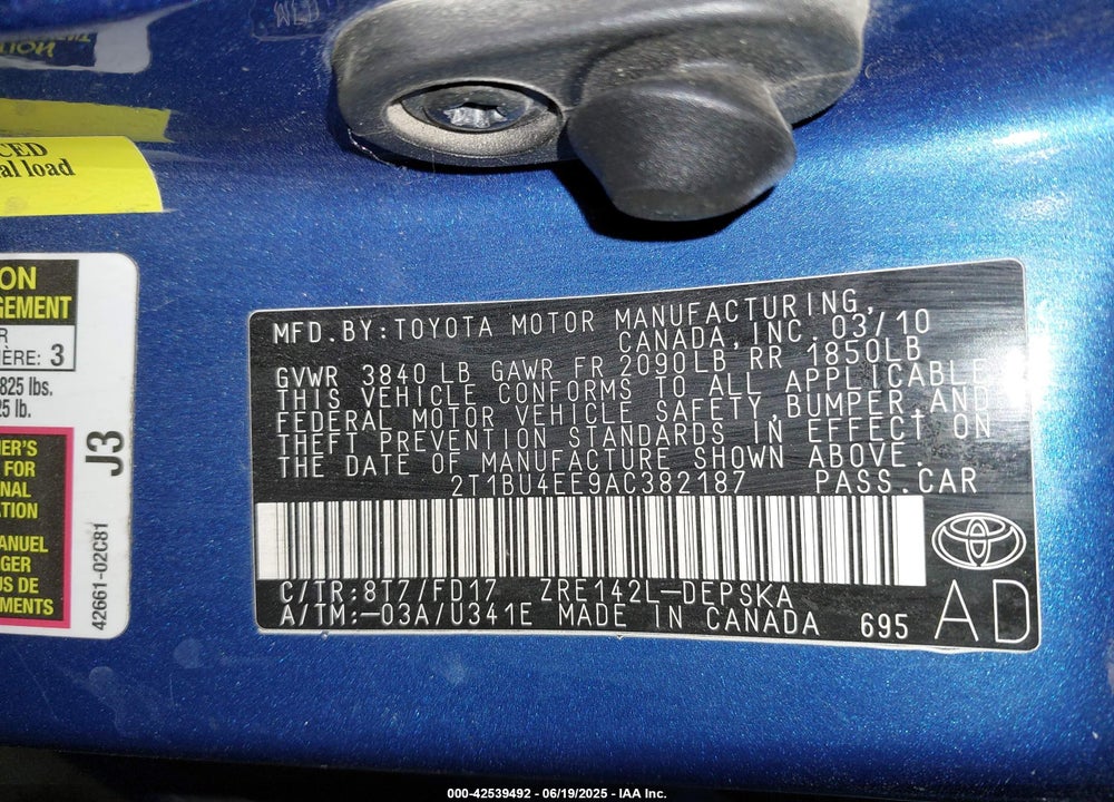 2010 TOYOTA COROLLA VIN: 2T1BU4EE9AC382187