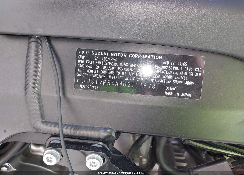 2006 SUZUKI DL650 K VIN: JS1VP54A462101678