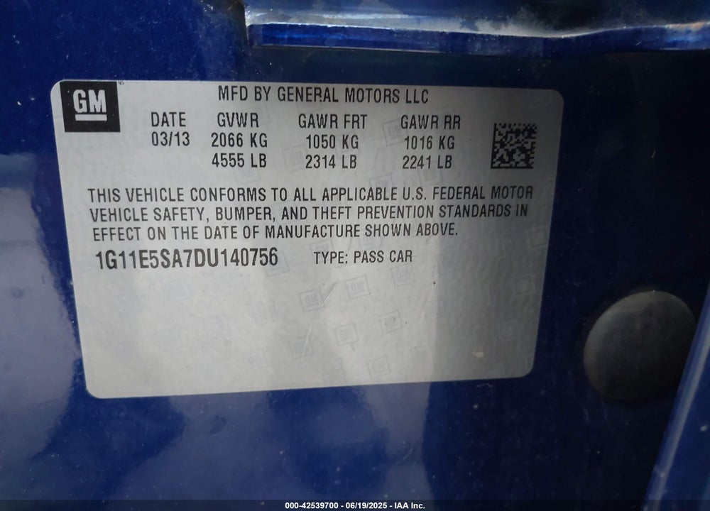 2013 CHEVROLET MALIBU VIN: 1G11E5SA7DU140756
