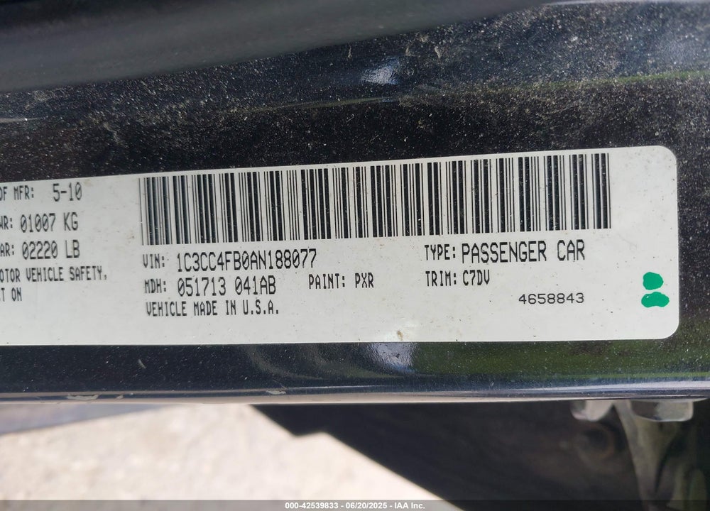 2010 CHRYSLER SEBRING TOURING VIN: 1C3CC4FB0AN188077