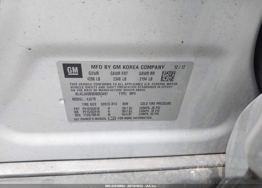 2013 BUICK ENCORE VIN: KL4CJASB9DB093491