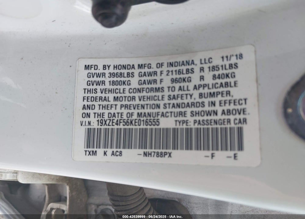2019 HONDA INSIGHT VIN: 19XZE4F56KE016555