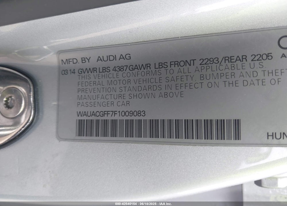 2015 AUDI A3 VIN: WAUACGFF7F1009083