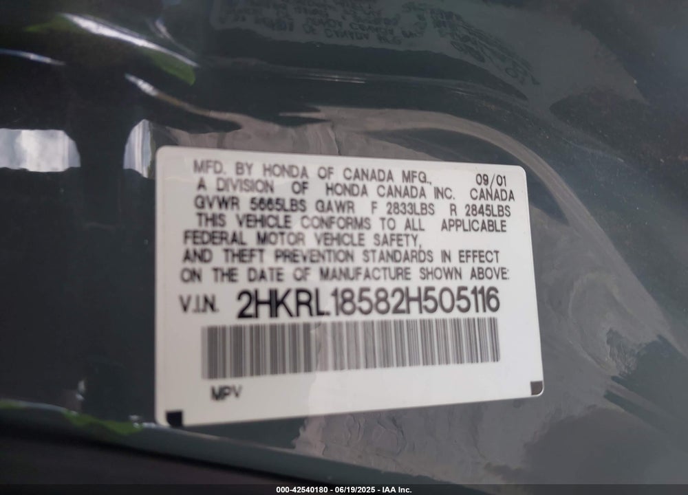 2002 HONDA ODYSSEY LX VIN: 2HKRL18582H505116