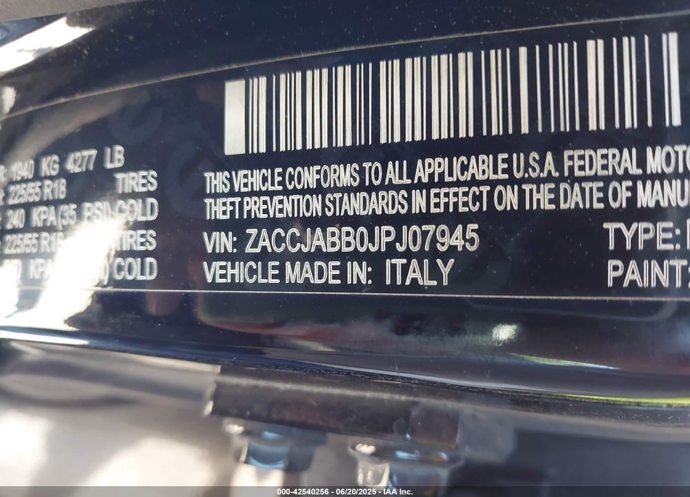 2018 JEEP RENEGADE VIN: ZACCJABB0JPJ07945