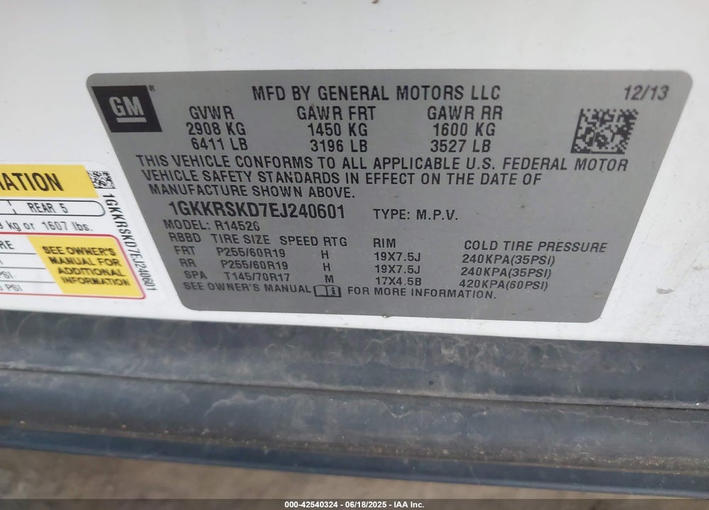 2014 GMC ACADIA VIN: 1GKKRSKD7EJ240601