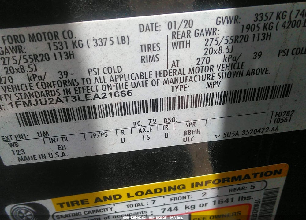 2020 FORD EXPEDITION VIN: 1FMJU2AT3LEA21666