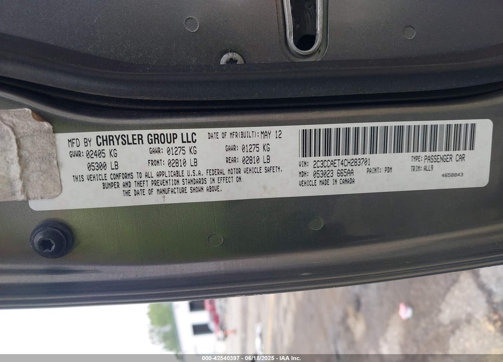 2012 CHRYSLER 300 VIN: 2C3CCAET4CH283701