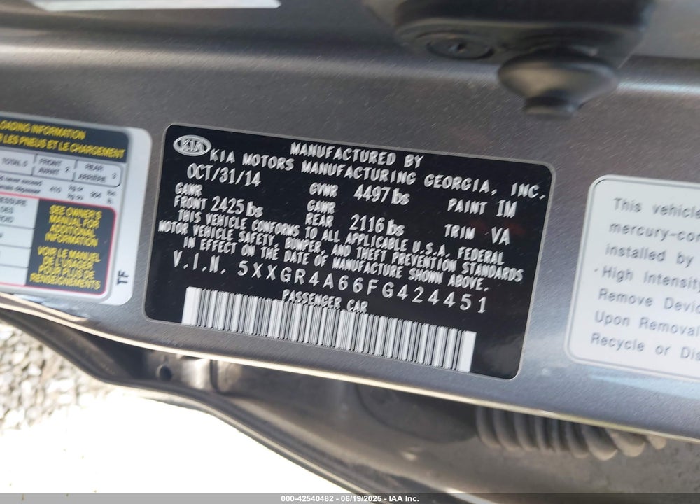 2015 KIA OPTIMA SXL TURBO VIN: 5XXGR4A66FG424451