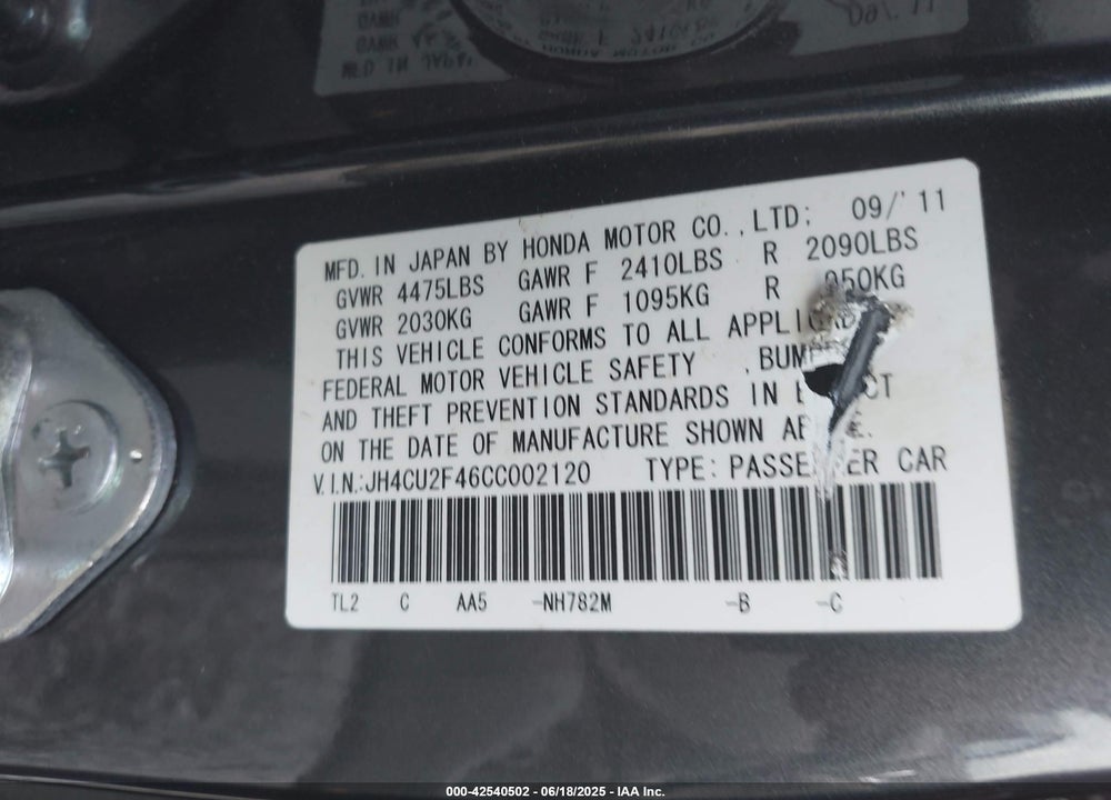 2012 ACURA TSX VIN: JH4CU2F46CC002120