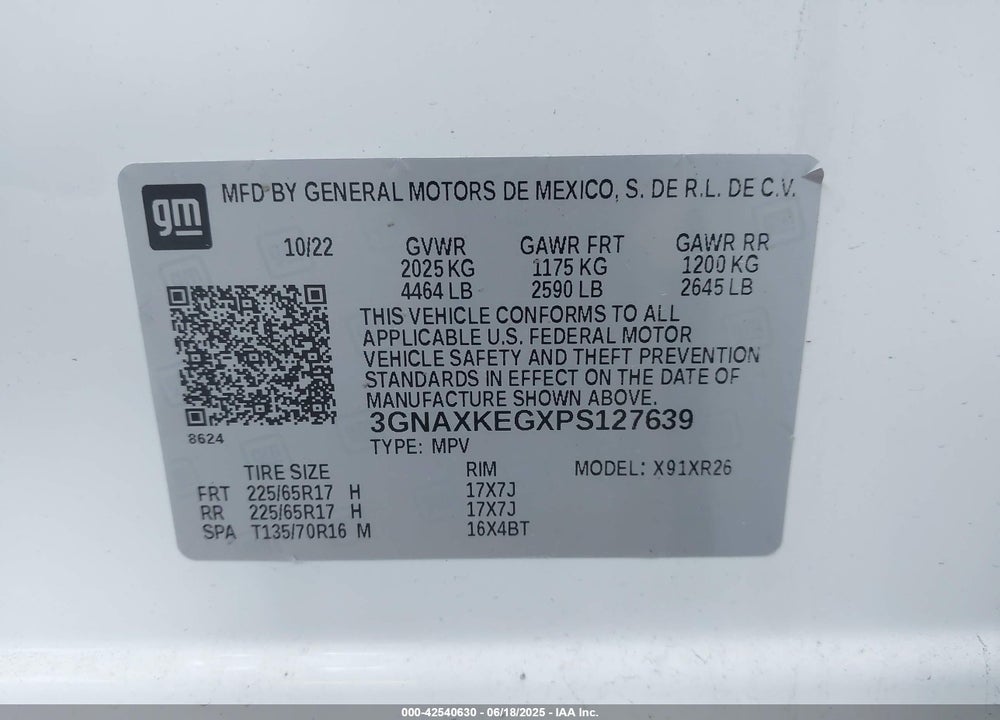 2023 CHEVROLET EQUINOX VIN: 3GNAXKEGXPS127639