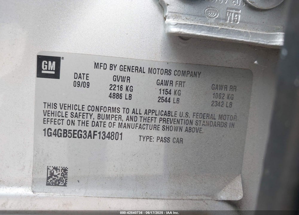 2010 BUICK LACROSSE CX VIN: 1G4GB5EG3AF134801